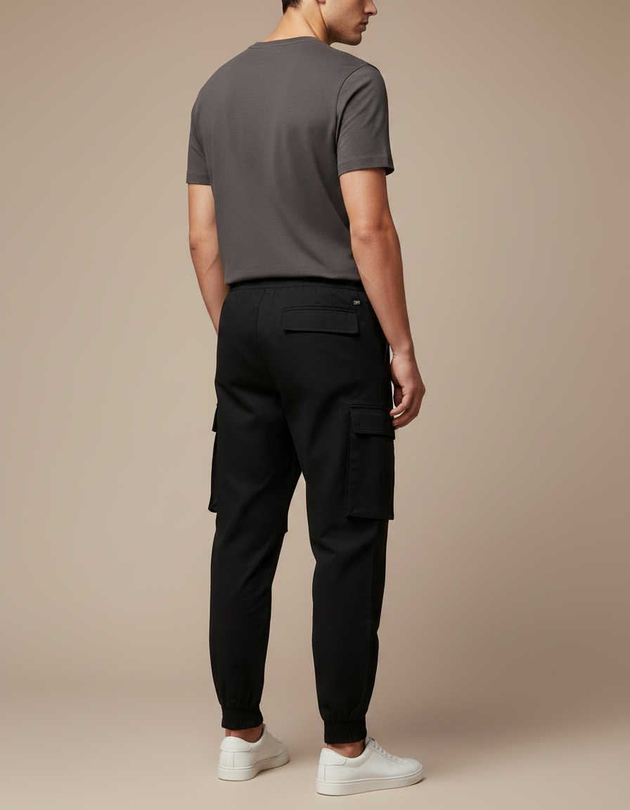 Pantalon Noir Cargo Cordon Ajusté Homme - Polyester - vue 2
