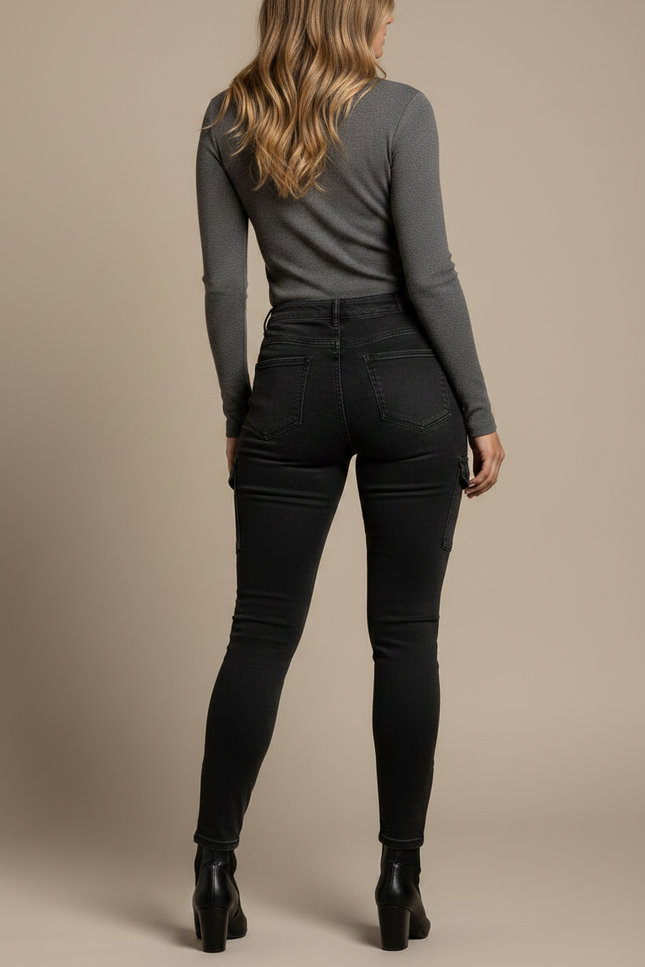 Pantalon Noir Cargo Skinny Taille Haute Femme - Jean - vue 2