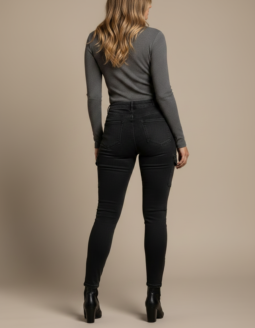 Pantalon Noir Cargo Skinny Taille Haute Femme - Jean - vue 2