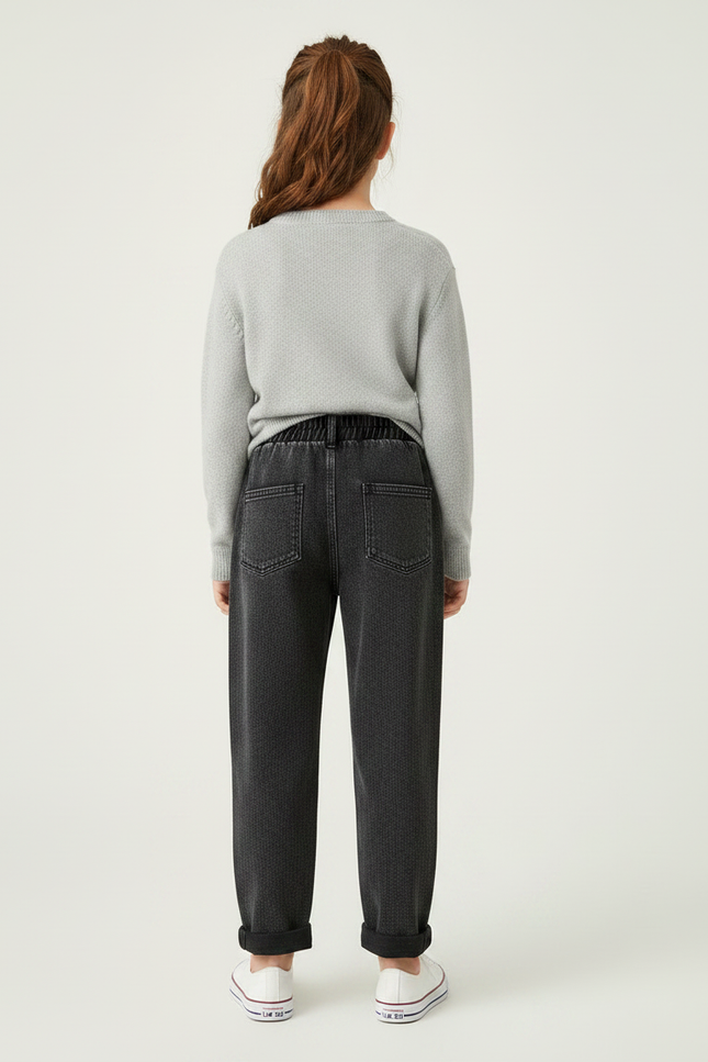Pantalon Noir Denim Ample Enfant Décontracté Ceinture Élastique - Jean - vue 2