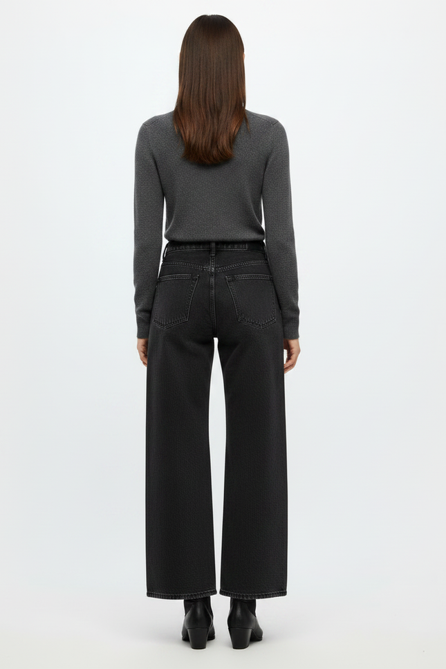 Pantalon Noir Ample Jean Denim Femme Décontracté - vue 2
