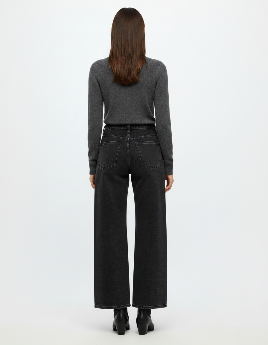 Pantalon Noir Ample Jean Denim Femme Décontracté - vue 2
