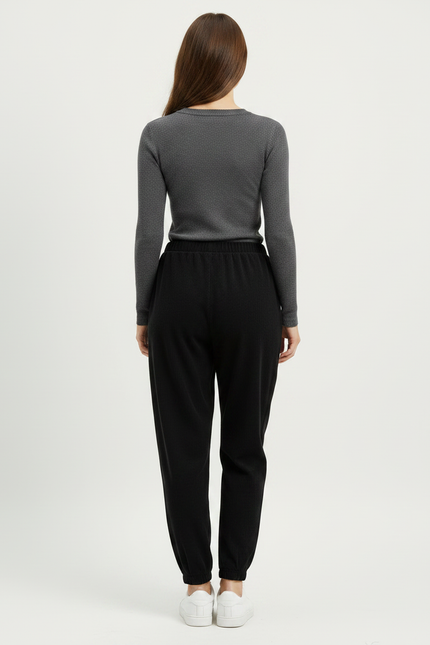 Pantalon Noir Ample Côtelé Décontracté Velours Femme - vue 2