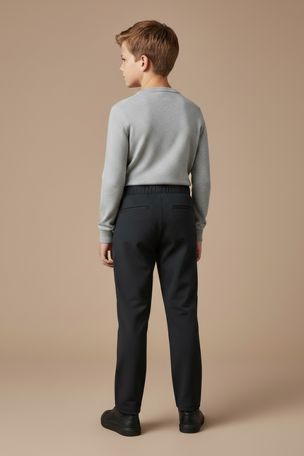 Pantalon Noir Enfant Uni Décontracté Élastique Coupe Droite - Polyester - vue 2