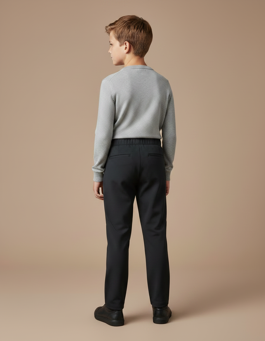 Pantalon Noir Enfant Uni Décontracté Élastique Coupe Droite - Polyester - vue 2