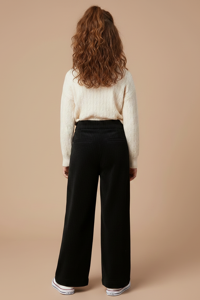 Pantalon Noir Côtelé Large Enfant Hiver - Cordé - vue 2