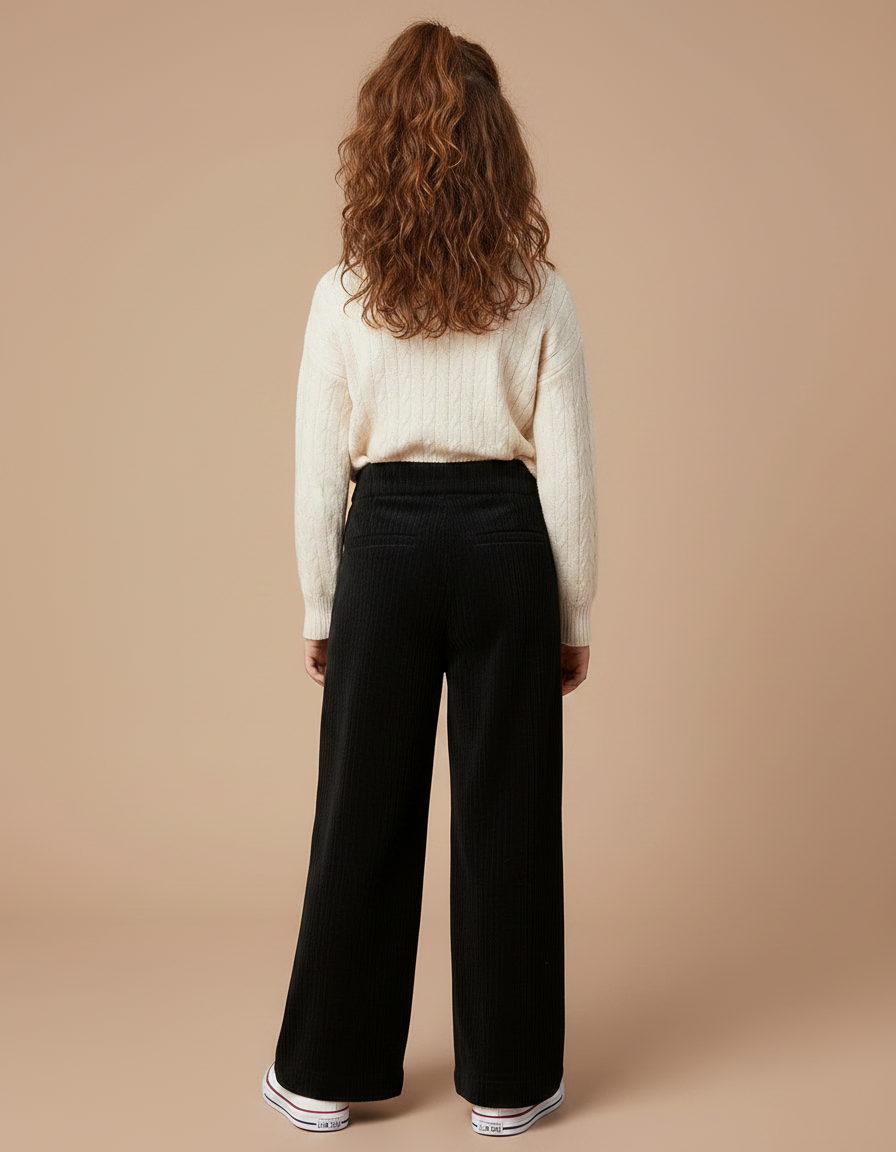 Pantalon Noir Côtelé Large Enfant Hiver - Cordé - vue 2