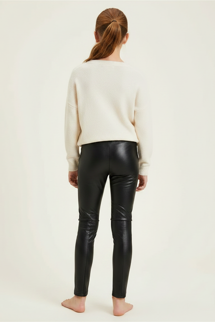 Pantalon Noir Similicuir Brillant Ajusté Fille - Simili cuir - vue 2