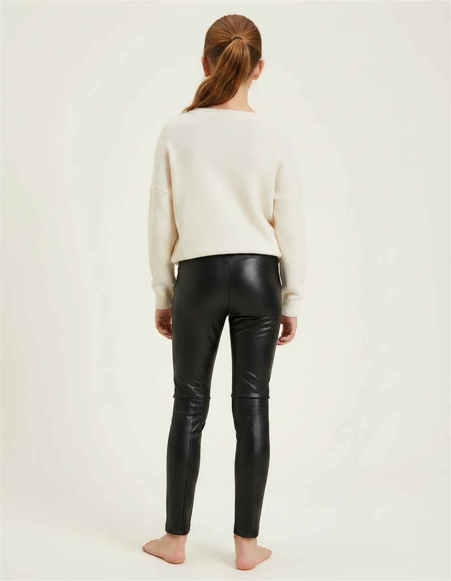 Pantalon Noir Similicuir Brillant Ajusté Fille - Simili cuir - vue 2