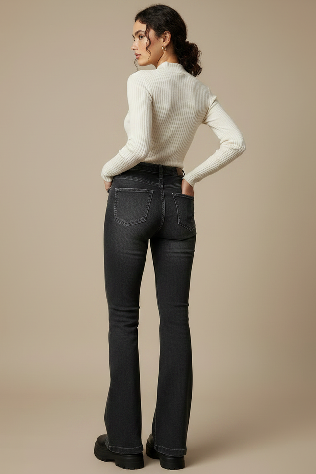 Pantalon Noir Flare Taille Haute Élastique Vintage Denim - Jean - vue 2