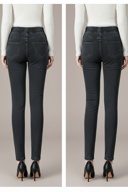 Pantalon Noir Jean Slim Femme Taille Haute Élastique - vue 2