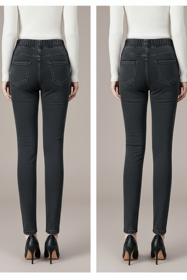 Pantalon Noir Jean Slim Femme Taille Haute Élastique - vue 2
