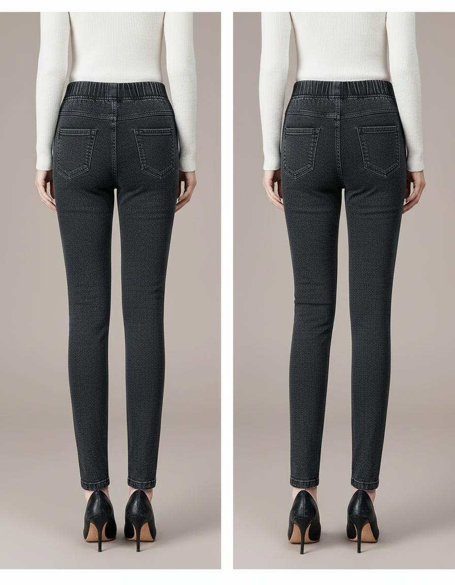 Pantalon Noir Jean Slim Femme Taille Haute Élastique - vue 2