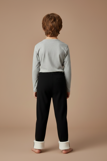 Pantalon Noir Côtelé Doublé Polaire Enfant - Cordé - vue 2