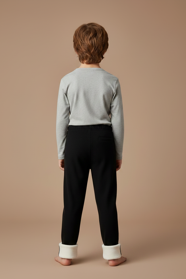 Pantalon Noir Côtelé Doublé Polaire Enfant - Cordé - vue 2