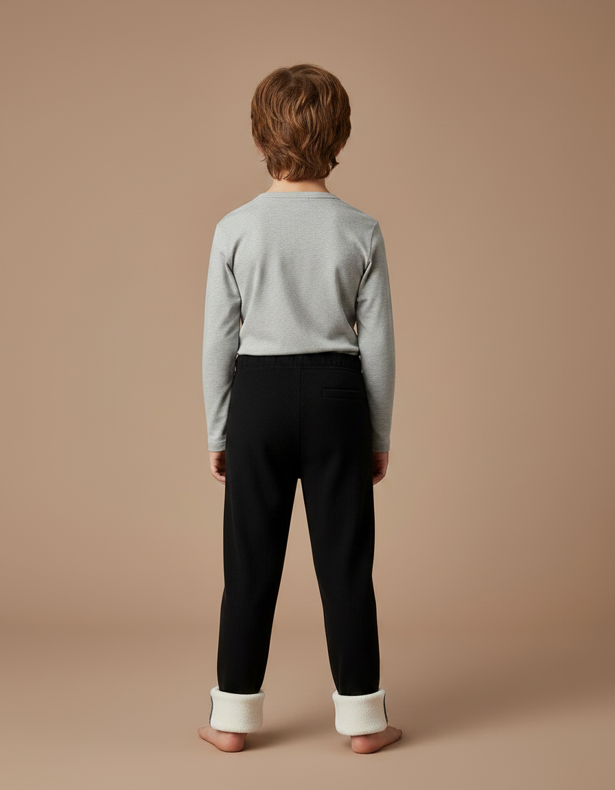 Pantalon Noir Côtelé Doublé Polaire Enfant - Cordé - vue 2