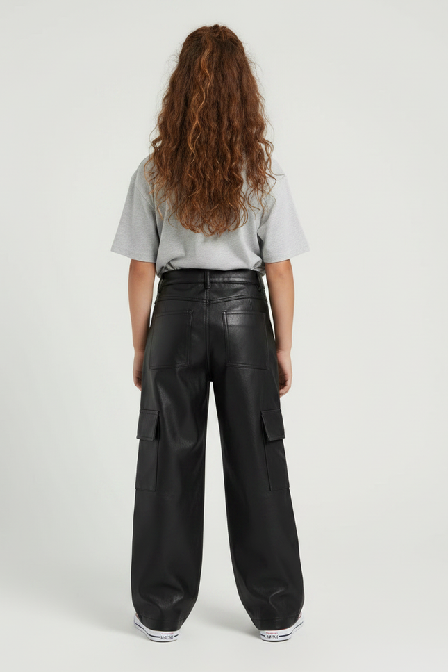 Pantalon Large Cuir Noir - Simili cuir - vue 2