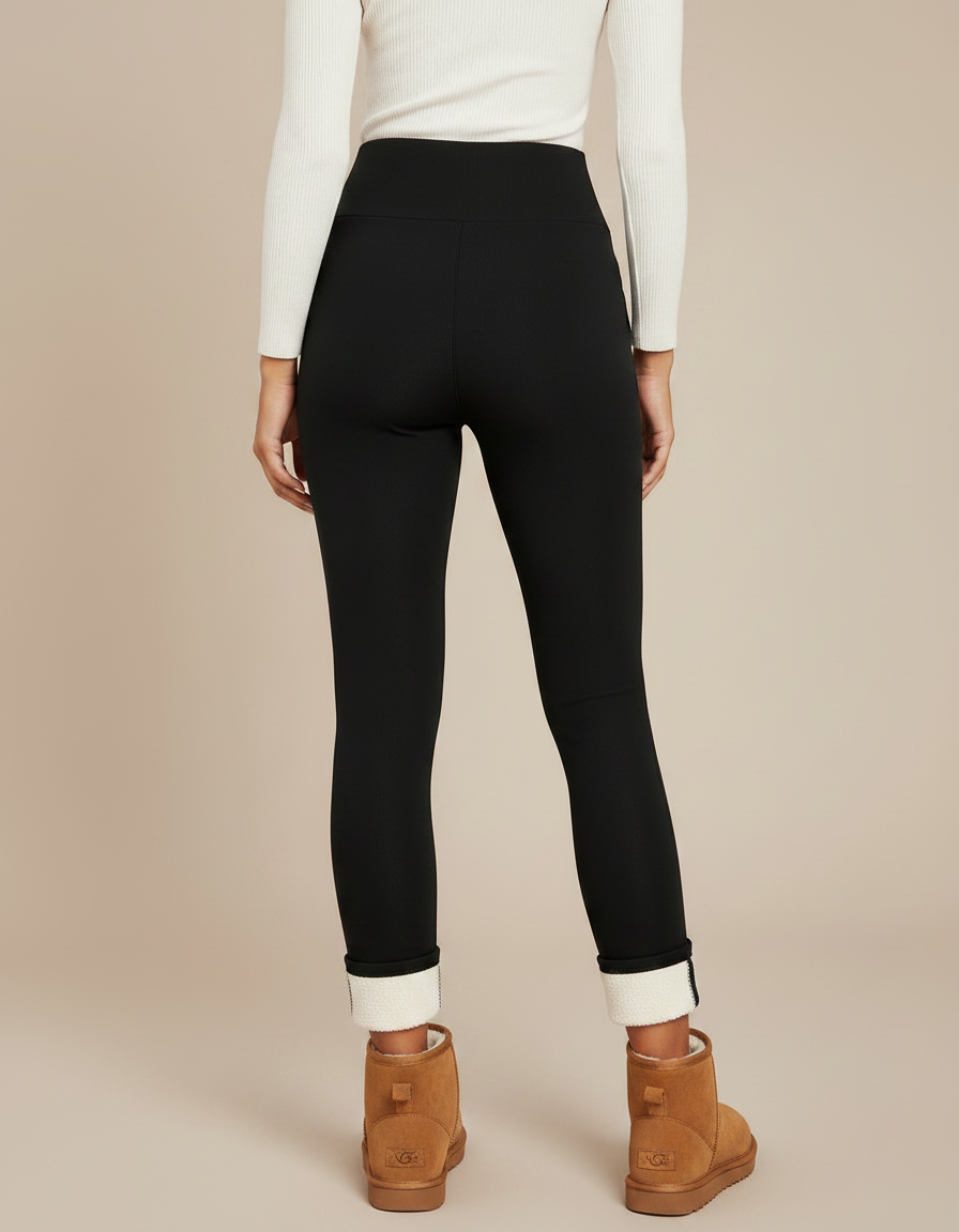 Pantalon Noir Doublé Chaud Taille Haute Femme - Molleton - vue 2