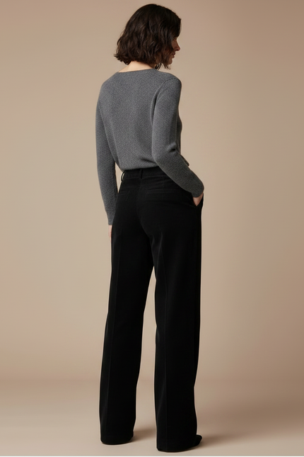Pantalon Noir Côtelé Ample Décontracté Hiver Femme - Cordé - vue 2