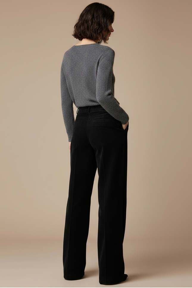 Pantalon Noir Côtelé Ample Décontracté Hiver Femme - Cordé - vue 2