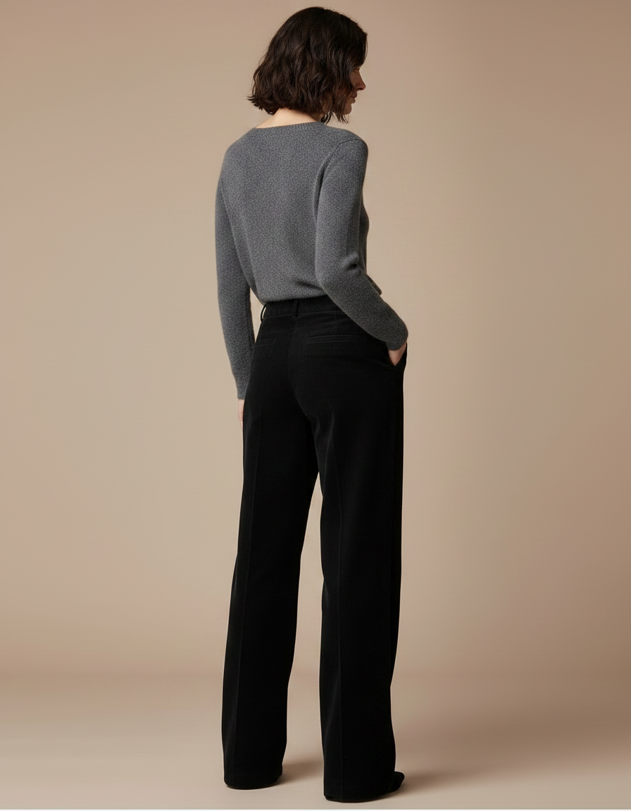 Pantalon Noir Côtelé Ample Décontracté Hiver Femme - Cordé - vue 2