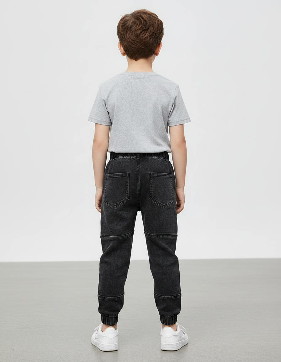 Pantalon Noir Enfant Garçon Denim Jogger Coton - Jean - vue 2