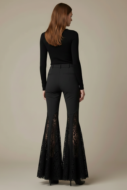 Pantalon Noir Évasé Dentelle Croix Gothique Sexy - Gabardine - vue 2