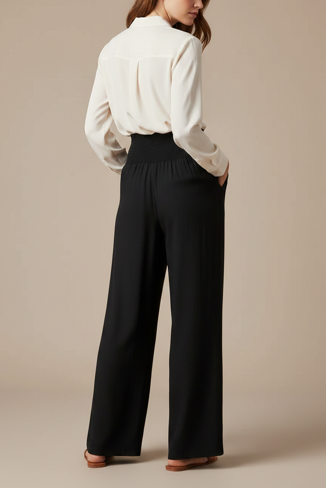 Pantalon Noir Ample Fluide Taille Haute Femme - Viscose - vue 2