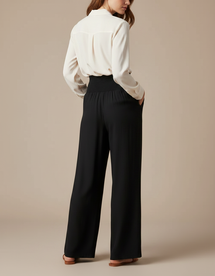Pantalon Noir Ample Fluide Taille Haute Femme - Viscose - vue 2