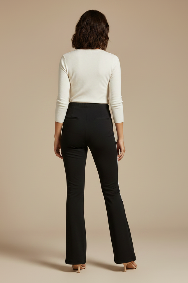 Pantalon Noir Évasé Maternité Rayures Blanches Confortable - Maille - vue 2