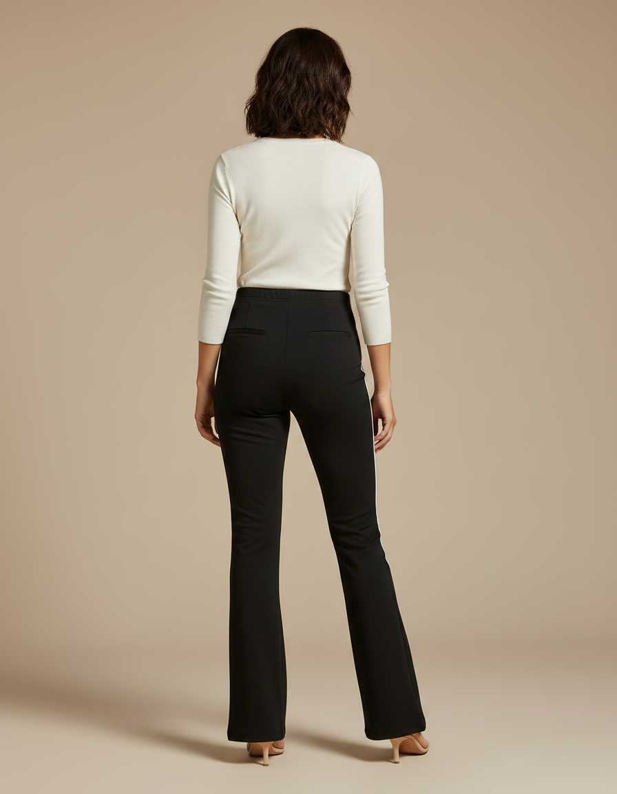 Pantalon Noir Évasé Maternité Rayures Blanches Confortable - Maille - vue 2