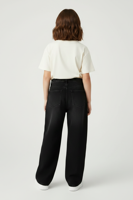 Pantalon Noir Denim Brodé Ample Enfant - Jean - vue 2