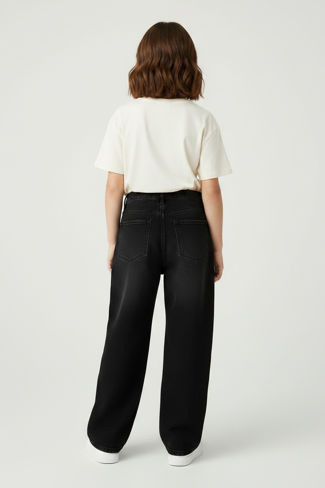 Pantalon Noir Denim Brodé Ample Enfant - Jean - vue 2