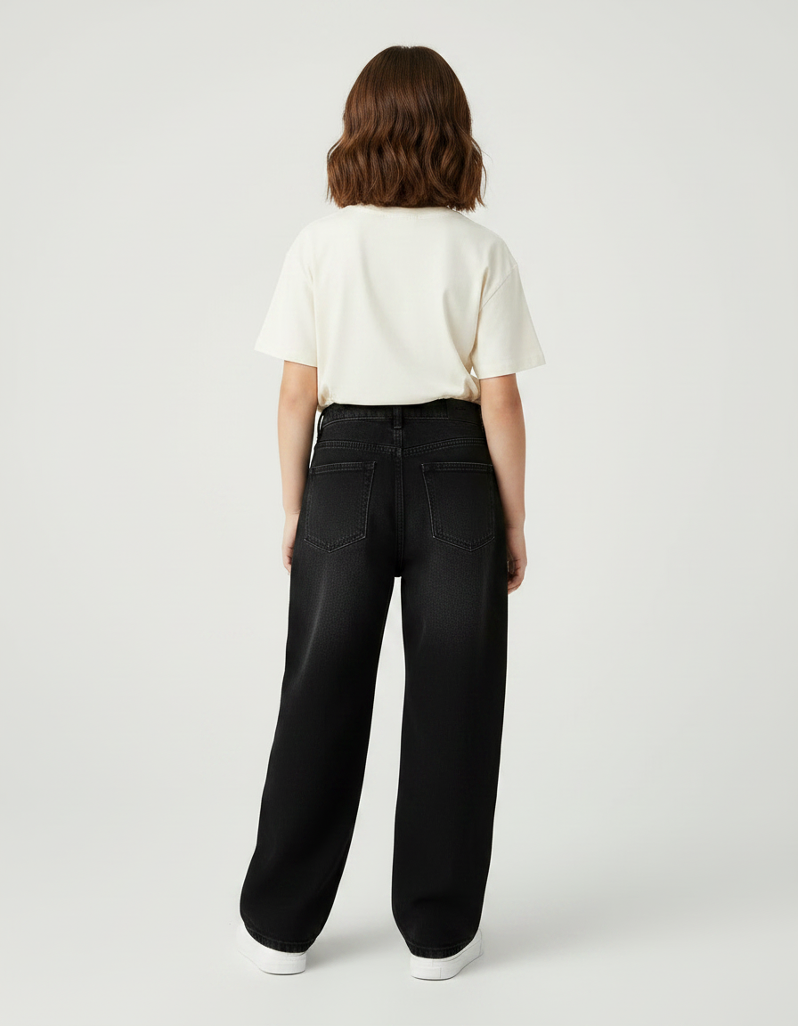 Pantalon Noir Denim Brodé Ample Enfant - Jean - vue 2