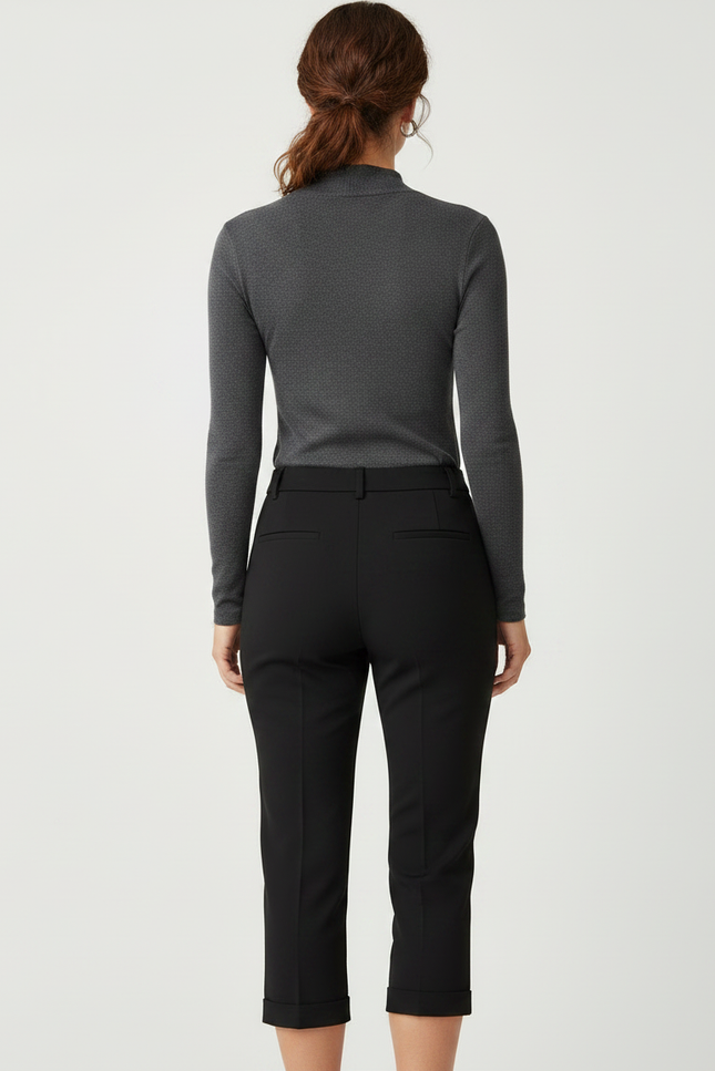 Pantalon Noir Cropped Élégant Taille Haute Femme - Polyester - vue 2