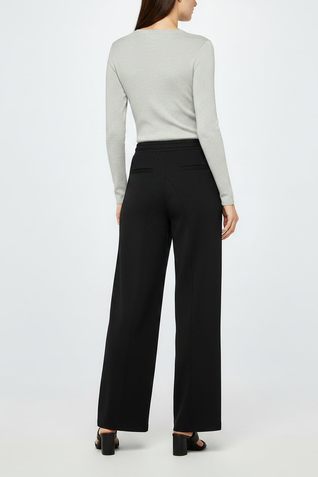 Pantalon Noir Fluide Cordon Ample Femme Élégant - Viscose - vue 2