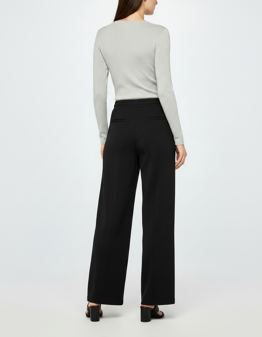 Pantalon Noir Fluide Cordon Ample Femme Élégant - Viscose - vue 2