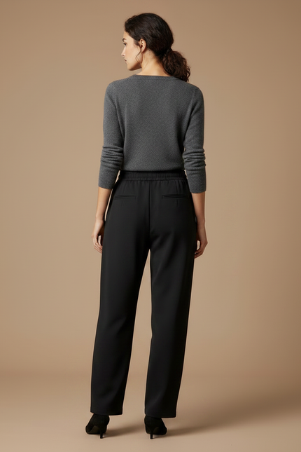 Pantalon Noir Fluide Ample Décontracté Cordon - Polyester - vue 2