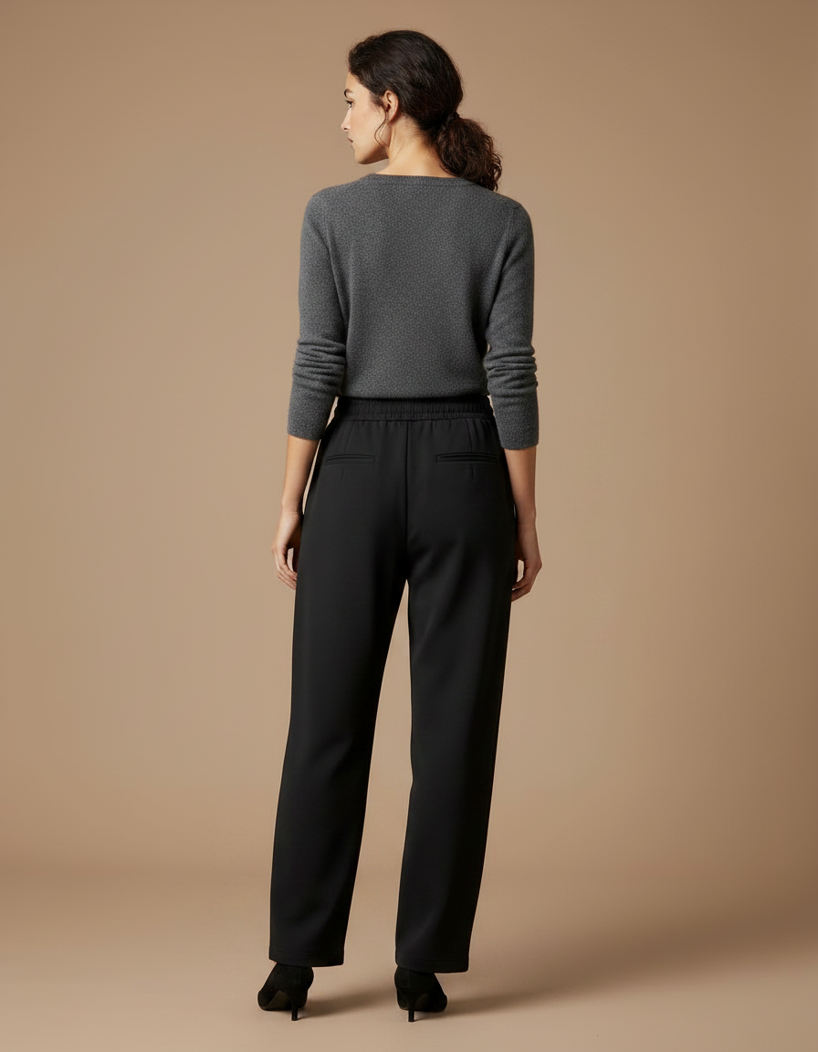 Pantalon Noir Fluide Ample Décontracté Cordon - Polyester - vue 2