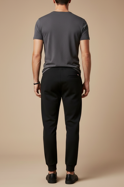 Pantalon Noir Jogger Cordon Sportif Homme Coton - Molleton - vue 2