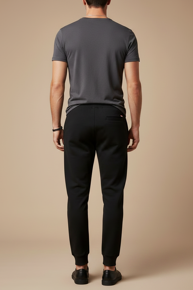 Pantalon Noir Jogger Cordon Sportif Homme Coton - Molleton - vue 2
