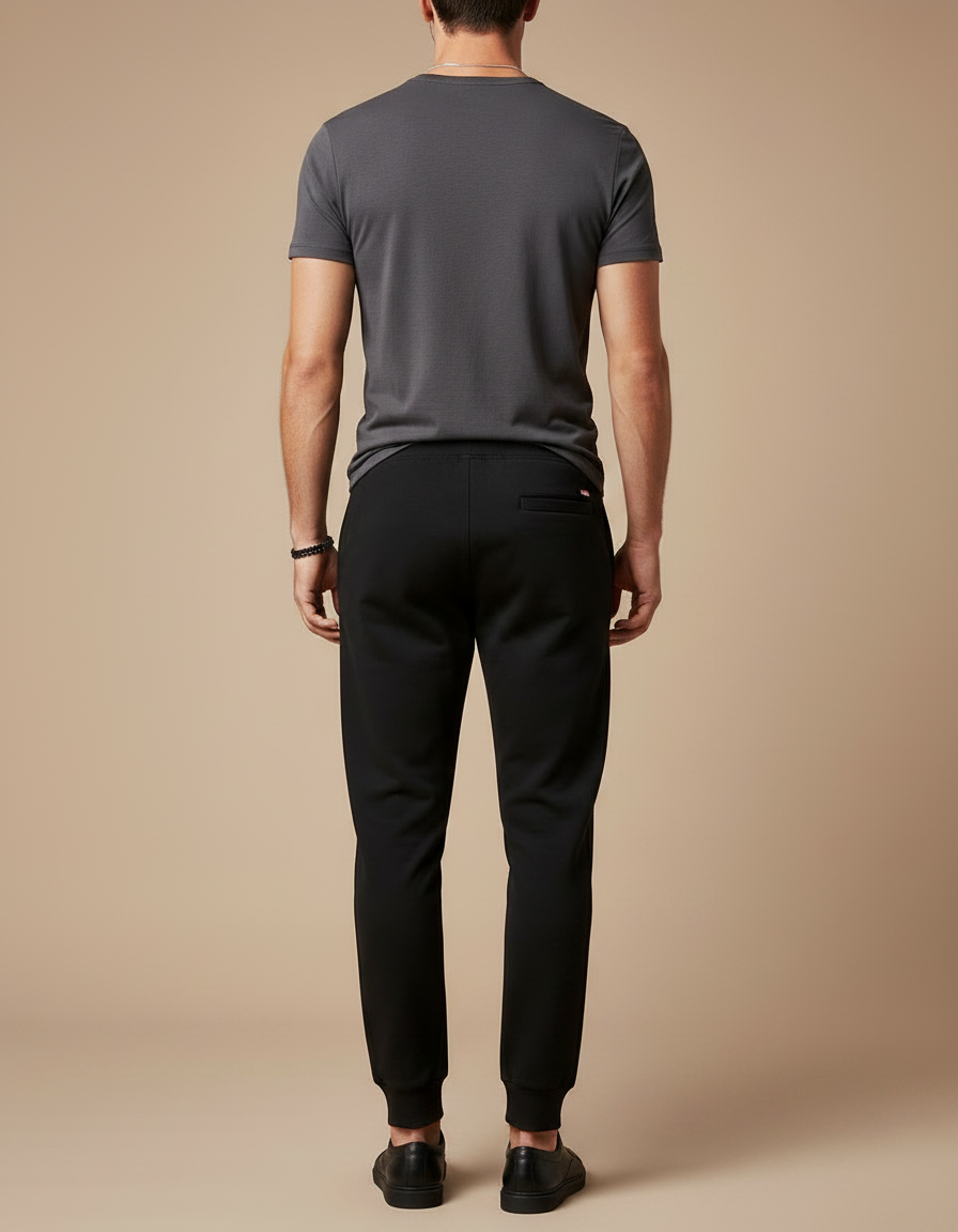 Pantalon Noir Jogger Cordon Sportif Homme Coton - Molleton - vue 2