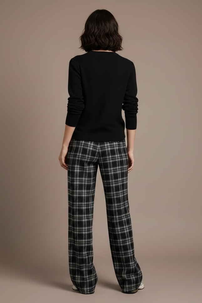 Pantalon Carreaux Noir - Laine - vue 2