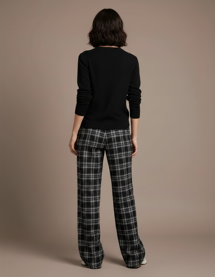 Pantalon Carreaux Noir - Laine - vue 2