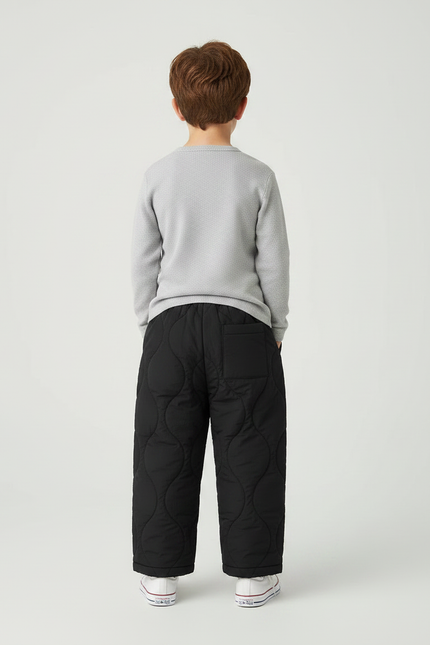 Pantalon Noir Matelassé Ample Épais Garçon Hiver Chaud - Polyester - vue 2