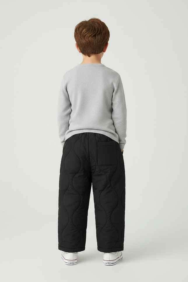 Pantalon Noir Matelassé Ample Épais Garçon Hiver Chaud - Polyester - vue 2