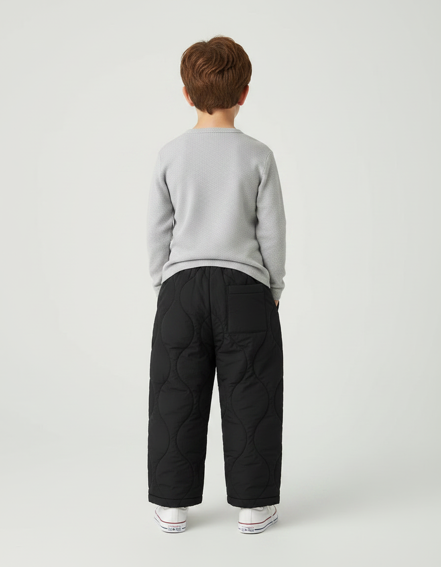 Pantalon Noir Matelassé Ample Épais Garçon Hiver Chaud - Polyester - vue 2