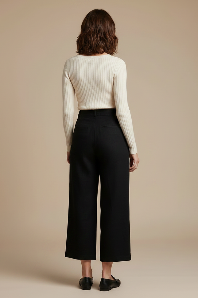 Pantalon Cropped Noir Femme - Laine - vue 2