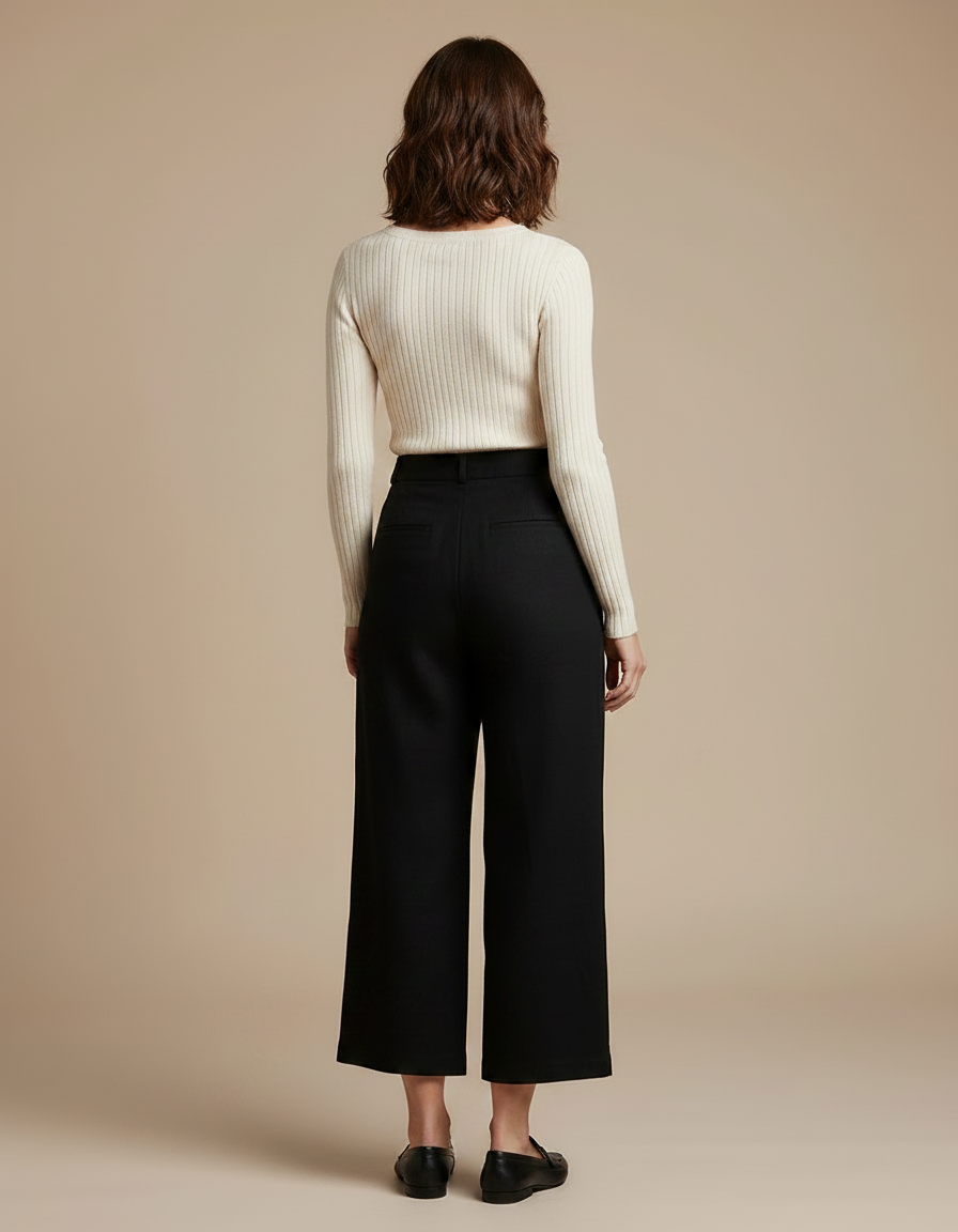 Pantalon Cropped Noir Femme - Laine - vue 2