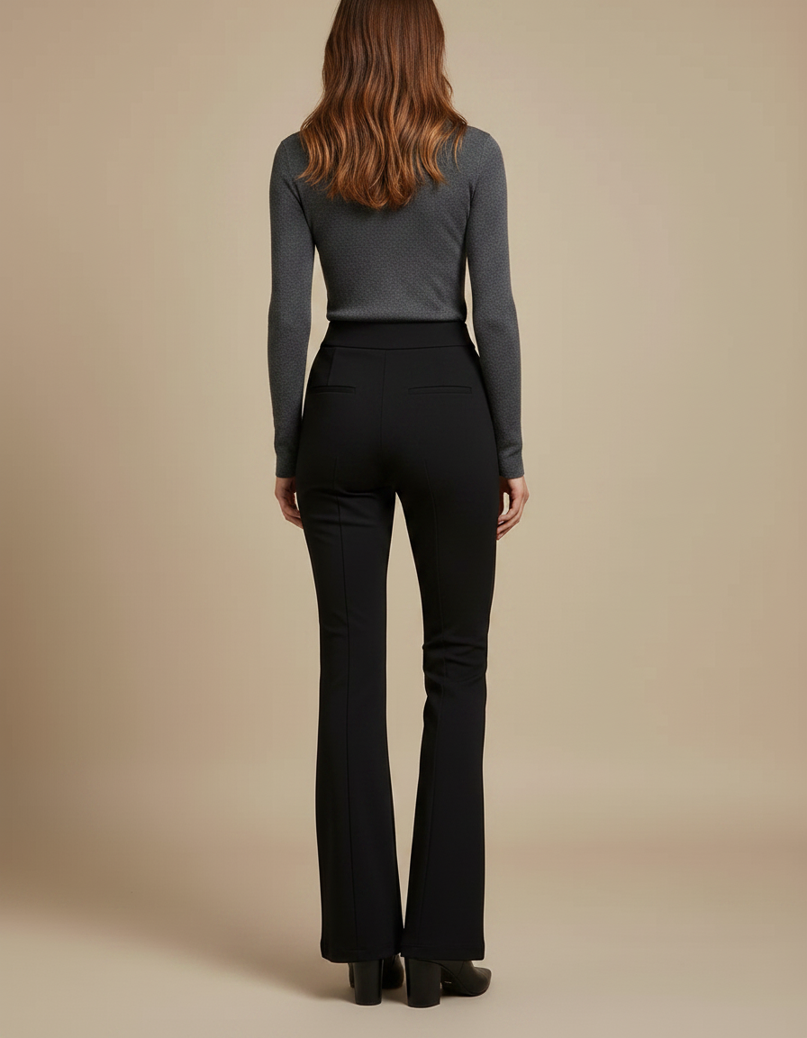 Pantalon Noir Évasé Taille Haute Élégant Stretch - Polyester - vue 2